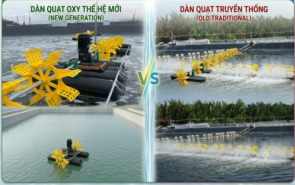 so sánh dàn quạt ao tôm cũ và mới