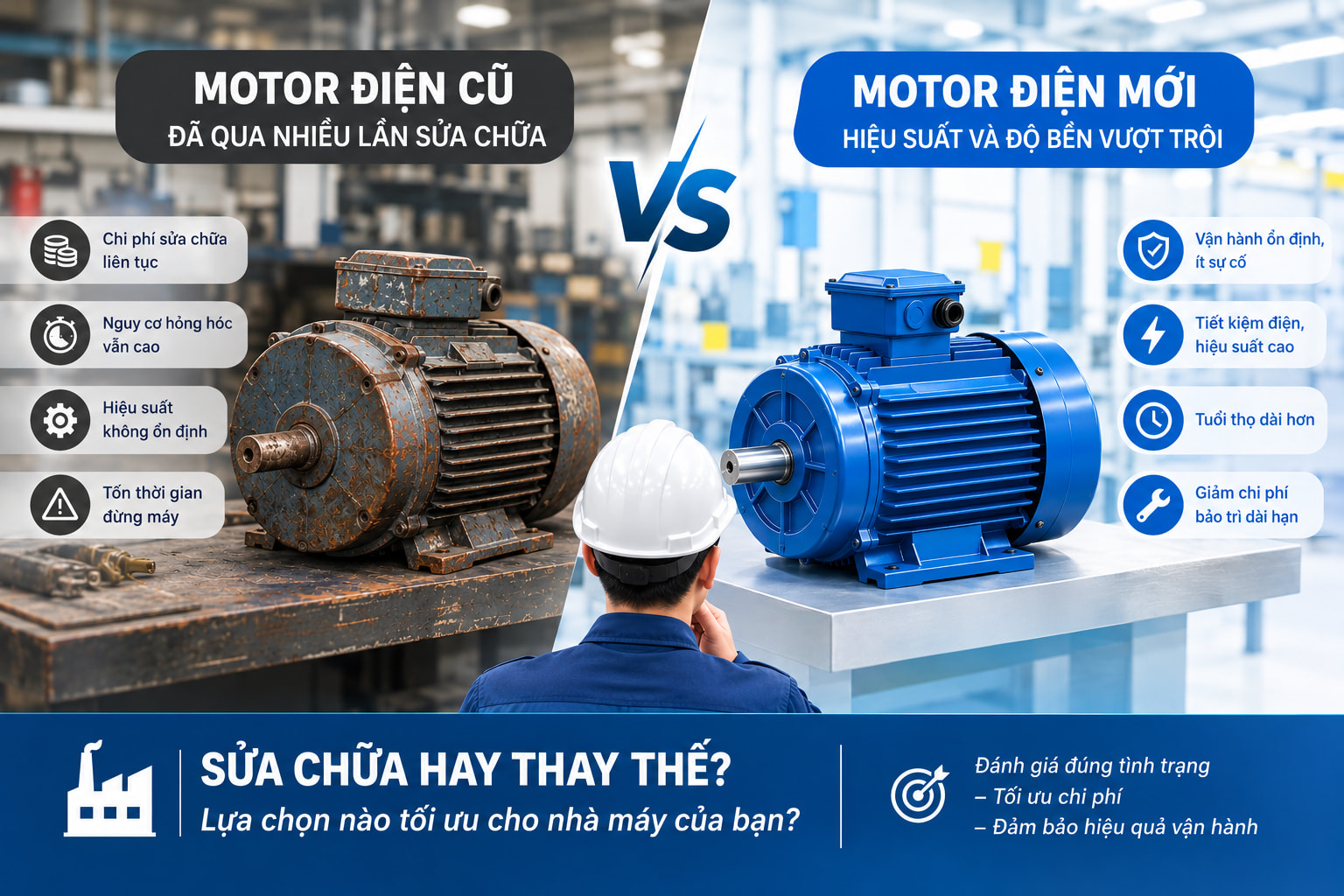 so sánh giữa việc sửa chữa motor và thay mới