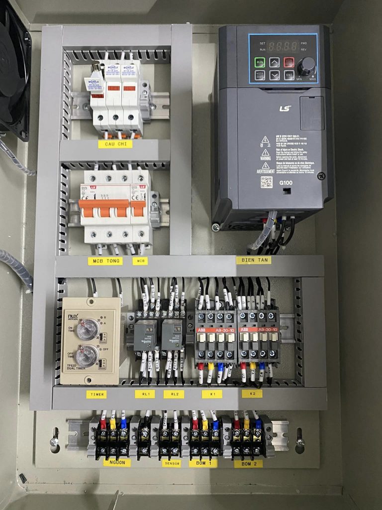 tủ biến tần điều khiểu motor giảm tốc ao ôm Sagar