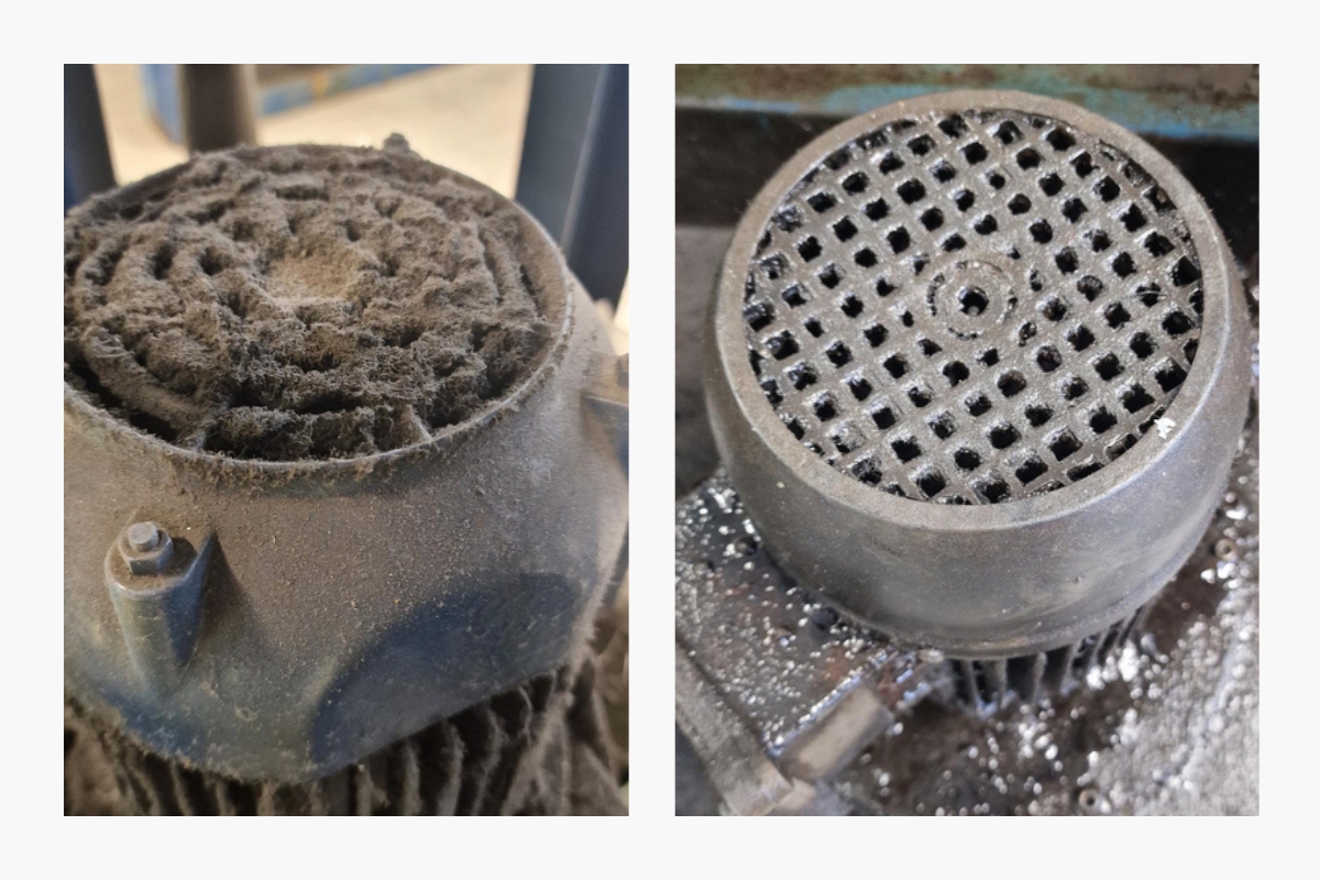 motor điện bị dính bụi bẩn và dầu mỡ gây hư hỏng nghiêm trọng